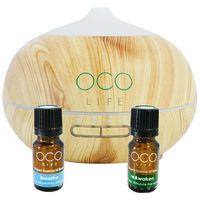 Oco Life Zen Light Wood Grain Ultrasonic Diffuser With Reawaken 10ml & Breathe 10ml